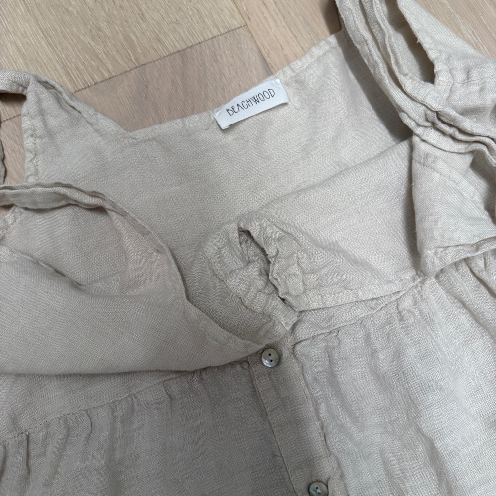 Maternity Beachwood Linen Women's Cream Tiered Summer Sundress - Picture 6 of 8